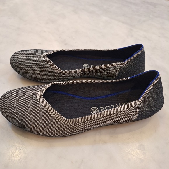 Rothy's Birdseye Round Toe Flats Sz 12 Black White Knit Ballet Shoes Washable - Picture 4 of 8